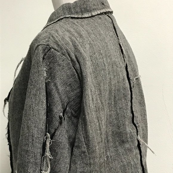 Yo! Japan black wool herringbone fray edge blazer jacket 10 - Picture 7 of 14